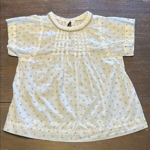 Crewcuts White with Polka Dots and Gold Trim Collar Short Sleeve Blouse